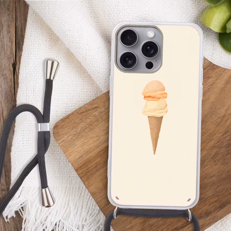 Minimalistisch - Schepijs - Hoorntje - Beige Hoesje iPhone 16 Pro Max met koord klein -sfeer4