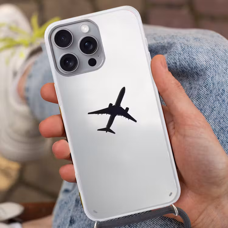 Minimalistisch - Silhouet - Zwart - Vliegtuig Hoesje iPhone 16 Pro Max met koord klein -sfeer3