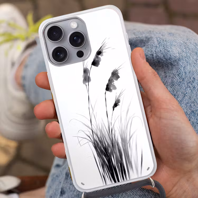 Minimalistisch - Stelen - Wit Hoesje iPhone 16 Pro Max met koord klein -sfeer3