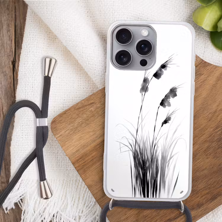 Minimalistisch - Stelen - Wit Hoesje iPhone 16 Pro Max met koord klein -sfeer4