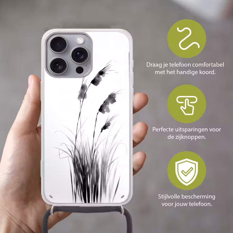 Minimalistisch - Stelen - Wit Hoesje iPhone 16 Pro Max met koord klein -sfeer2_NL