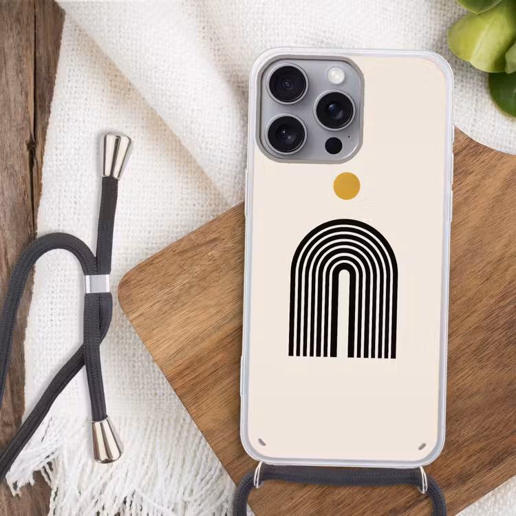 Minimalistisch - Zwarte boog - Gouden cirkel Hoesje iPhone 16 Pro Max met koord klein -sfeer4