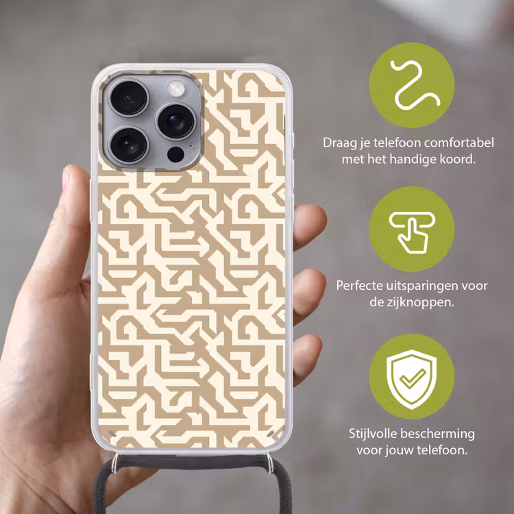 Modern - Abstract - Beige Hoesje iPhone 16 Pro Max met koord klein 804 -sfeer2_NL