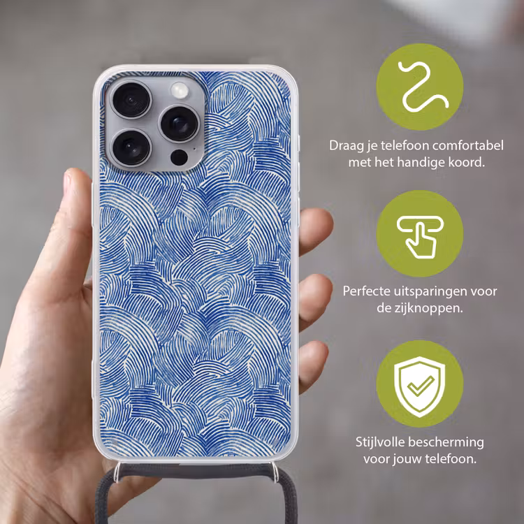 Modern - Abstract - Blauw Hoesje iPhone 16 Pro Max met koord klein 804 -sfeer2_NL