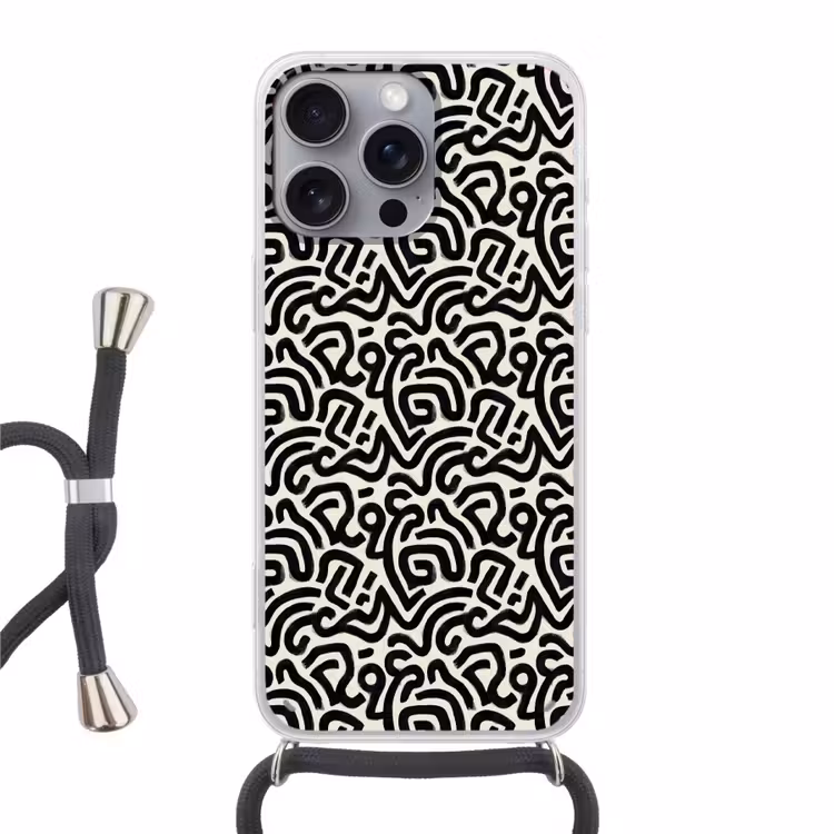 Modern - Abstract - Zwart Hoesje iPhone 16 Pro Max met koord klein 804 -3d