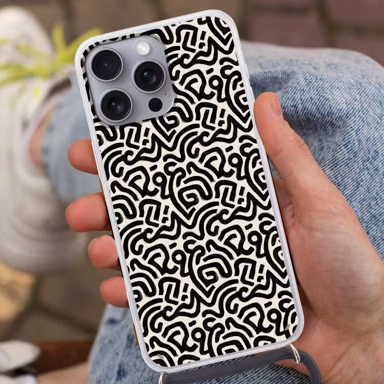 Modern - Abstract - Zwart Hoesje iPhone 16 Pro Max met koord klein 804 -sfeer3