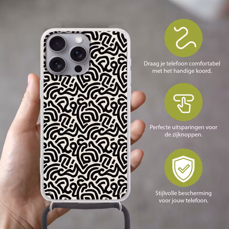 Modern - Abstract - Zwart Hoesje iPhone 16 Pro Max met koord klein 804 -sfeer2_NL