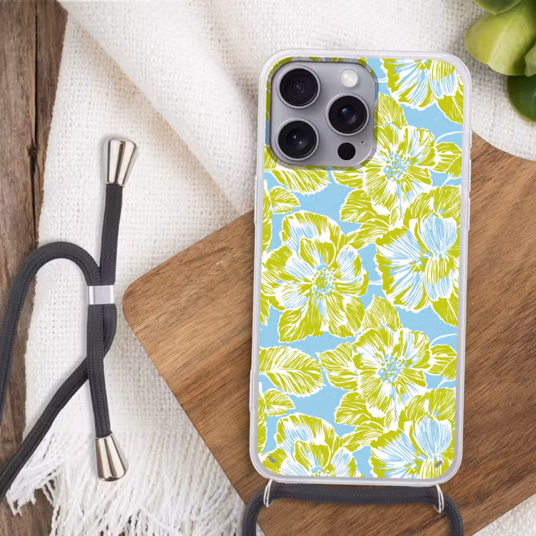 Modern - Bloemen - Groen Hoesje iPhone 16 Pro Max met koord klein 804 -sfeer4