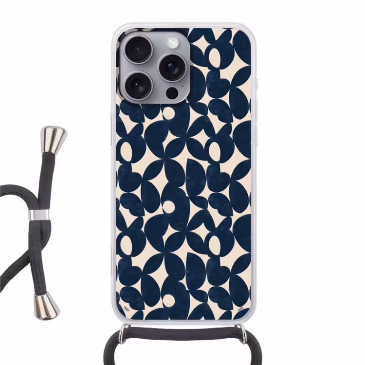 Modern - Geometrisch - Blauw Hoesje iPhone 16 Pro Max met koord klein 804 -3d