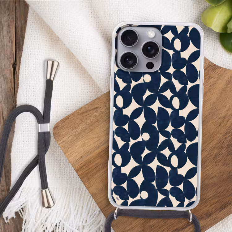 Modern - Geometrisch - Blauw Hoesje iPhone 16 Pro Max met koord klein 804 -sfeer4