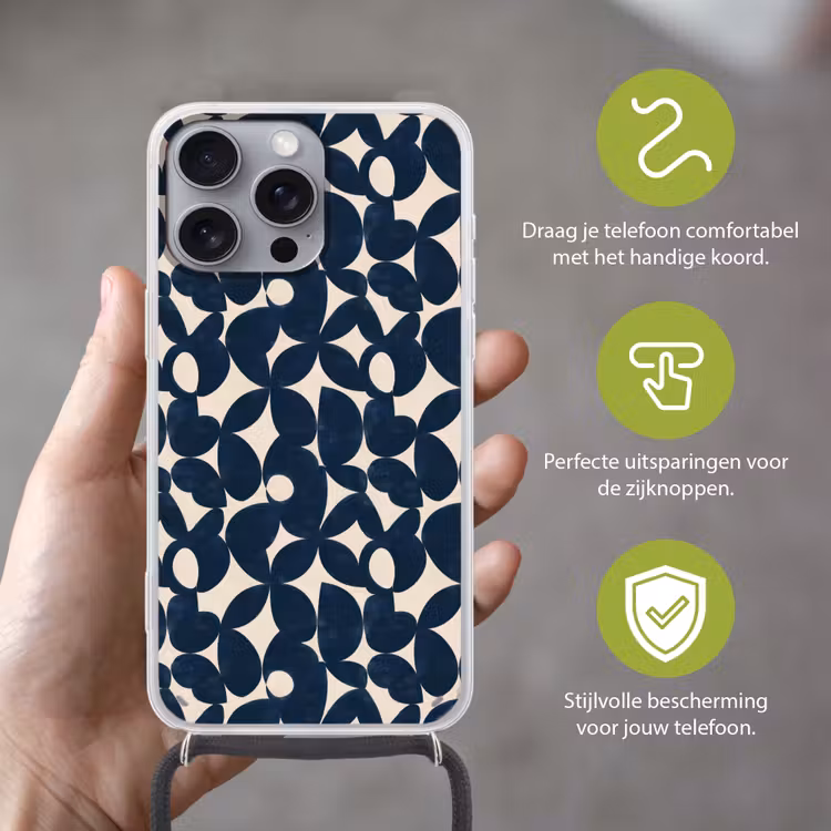Modern - Geometrisch - Blauw Hoesje iPhone 16 Pro Max met koord klein 804 -sfeer2_NL