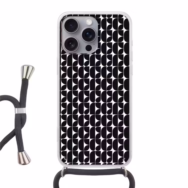 Modern - Geometrisch - Zwart Hoesje iPhone 16 Pro Max met koord klein 804 -3d