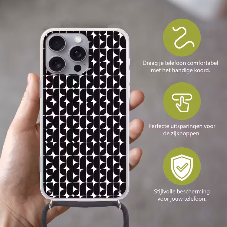 Modern - Geometrisch - Zwart Hoesje iPhone 16 Pro Max met koord klein 804 -sfeer2_NL