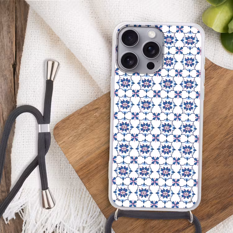Modern - Patroon - Blauw - Roze Hoesje iPhone 16 Pro Max met koord klein 804 -sfeer4