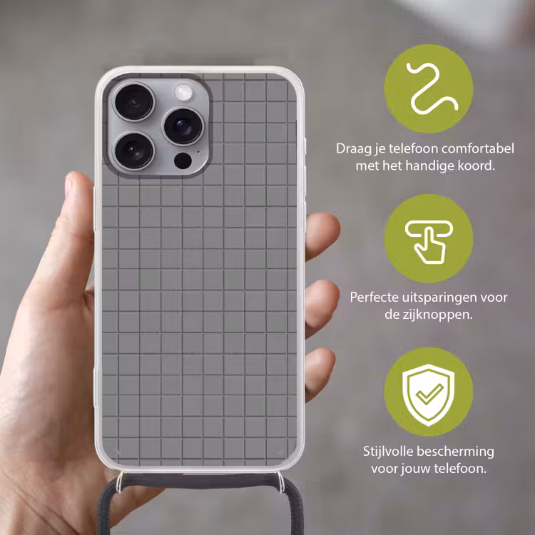 Modern - Patroon - Grijs Hoesje iPhone 16 Pro Max met koord klein 804 -sfeer2_NL