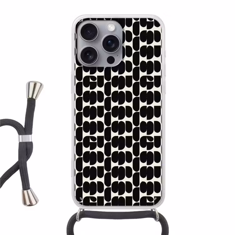 Modern - Patroon - Zwart Hoesje iPhone 16 Pro Max met koord klein 804 -3d