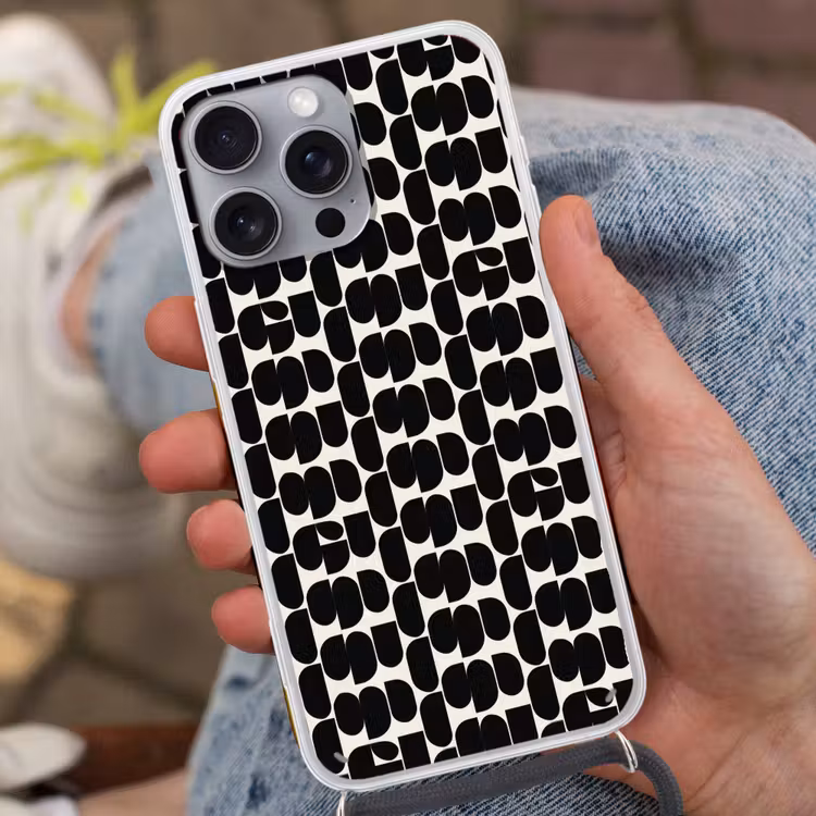Modern - Patroon - Zwart Hoesje iPhone 16 Pro Max met koord klein 804 -sfeer3
