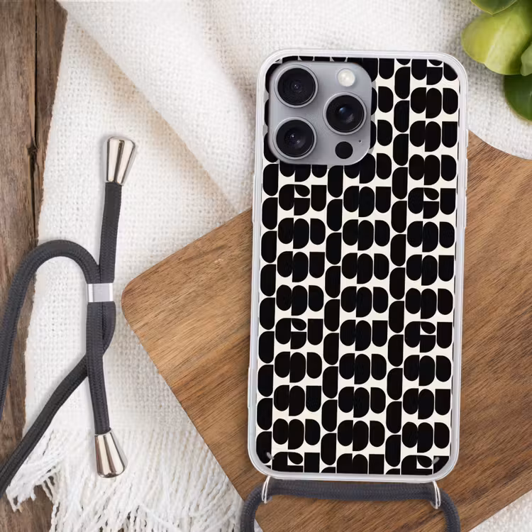 Modern - Patroon - Zwart Hoesje iPhone 16 Pro Max met koord klein 804 -sfeer4