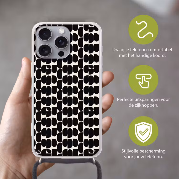 Modern - Patroon - Zwart Hoesje iPhone 16 Pro Max met koord klein 804 -sfeer2_NL