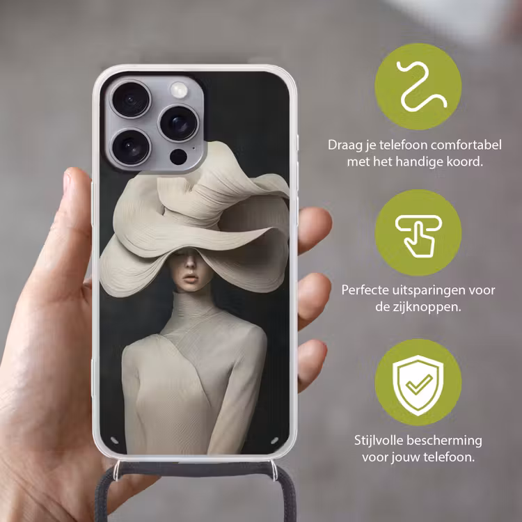 Modern - Vrouw - Hoed Hoesje iPhone 16 Pro Max met koord klein -sfeer2_NL