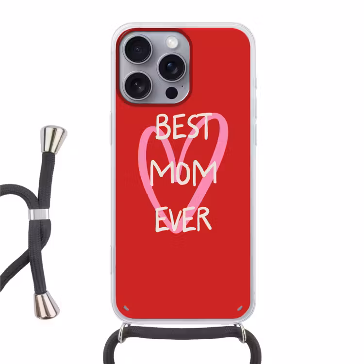 Moeder - Quote - Hartje - Rood Hoesje iPhone 16 Pro Max met koord klein -3d