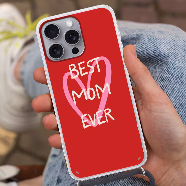 Moeder - Quote - Hartje - Rood Hoesje iPhone 16 Pro Max met koord klein -sfeer3