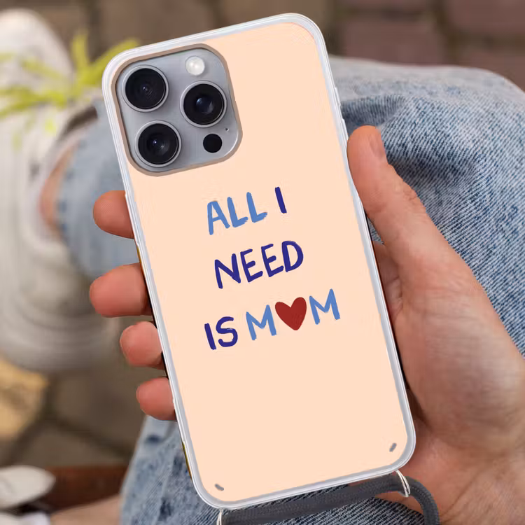 Moeder - Tekst - Hartje - Rood Hoesje iPhone 16 Pro Max met koord klein -sfeer3