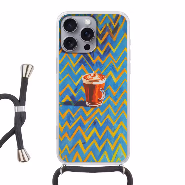 Mok - Koffie - Zigzag - Slagroom Hoesje iPhone 16 Pro Max met koord klein -3d