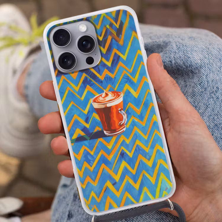 Mok - Koffie - Zigzag - Slagroom Hoesje iPhone 16 Pro Max met koord klein -sfeer3
