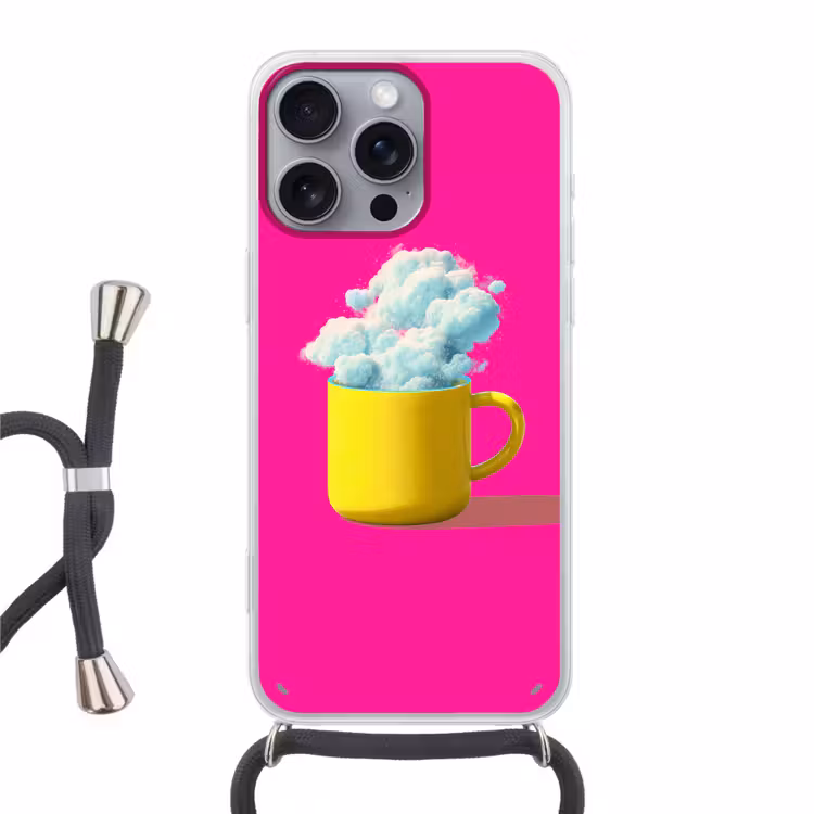 Mok - Wolken - Roze - Minimalitisch Hoesje iPhone 16 Pro Max met koord klein -3d
