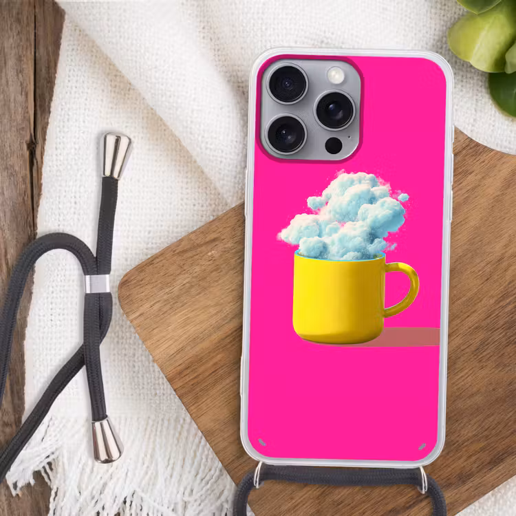 Mok - Wolken - Roze - Minimalitisch Hoesje iPhone 16 Pro Max met koord klein -sfeer4