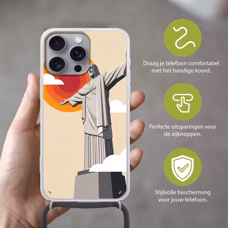 Monument - Stad - Zonsondergang - Minimalistisch - Oranje Hoesje iPhone 16 Pro Max met koord klein -sfeer2_NL