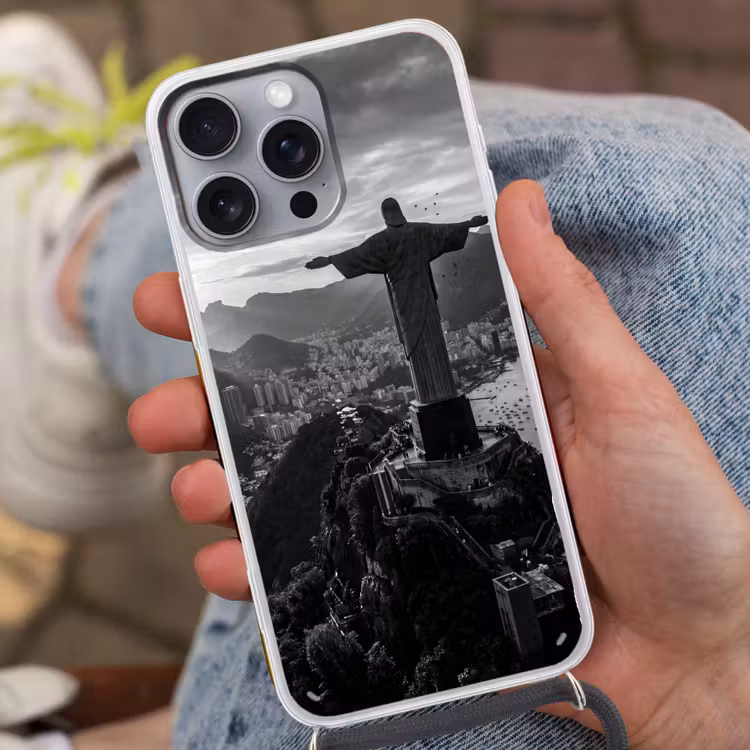 Monument - Stadsgezicht - Landschap - Zwart-wit Hoesje iPhone 16 Pro Max met koord klein -sfeer3