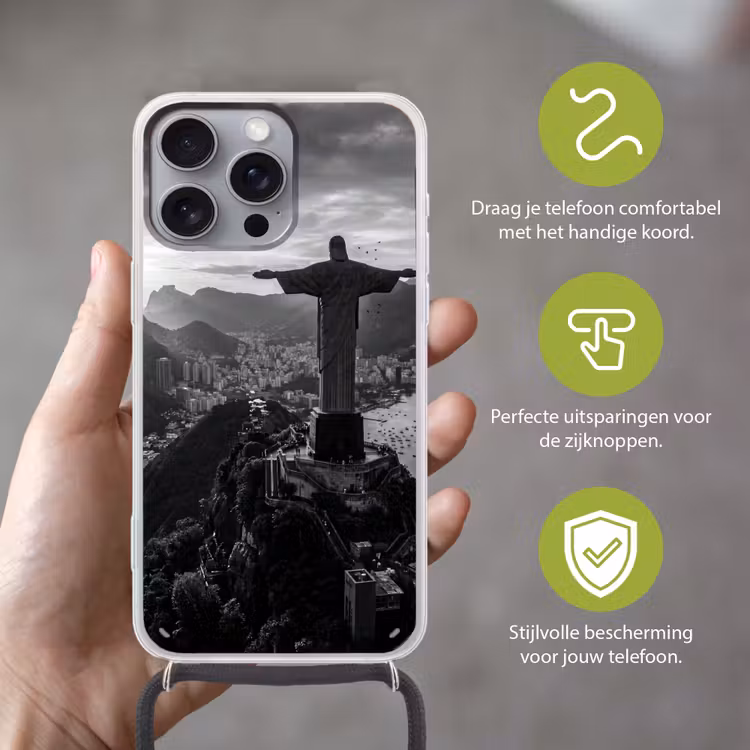 Monument - Stadsgezicht - Landschap - Zwart-wit Hoesje iPhone 16 Pro Max met koord klein -sfeer2_NL