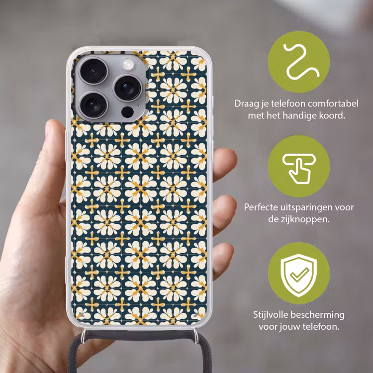 Motief - Tegel - Okergeel Hoesje iPhone 16 Pro Max met koord klein 804 -sfeer2_NL