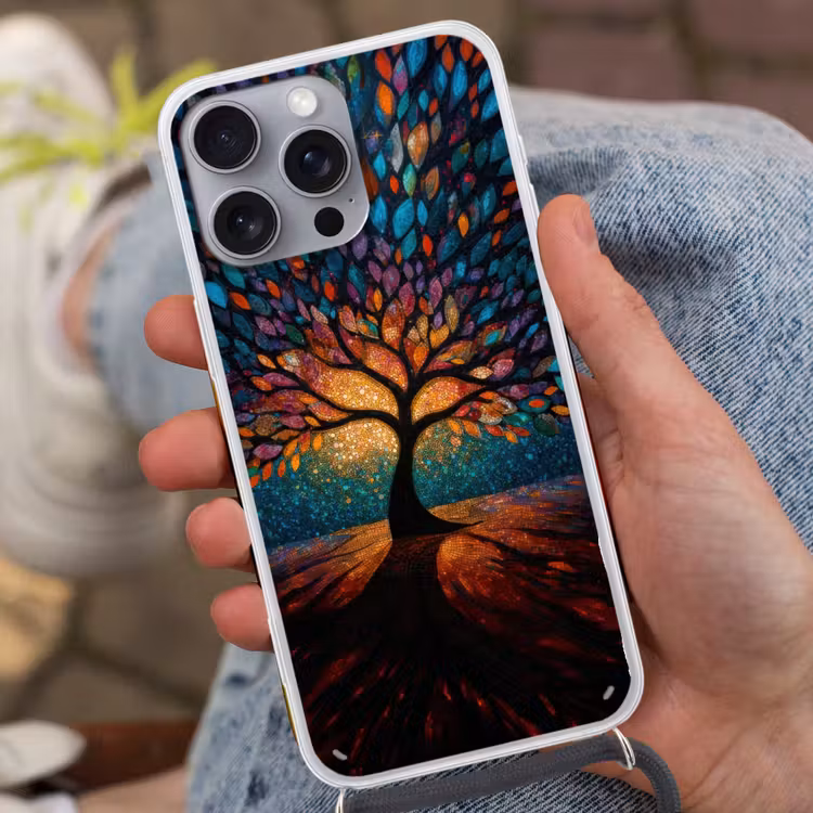 Mozaïek - Kleurrijk - Boom - Takken Hoesje iPhone 16 Pro Max met koord klein -sfeer3