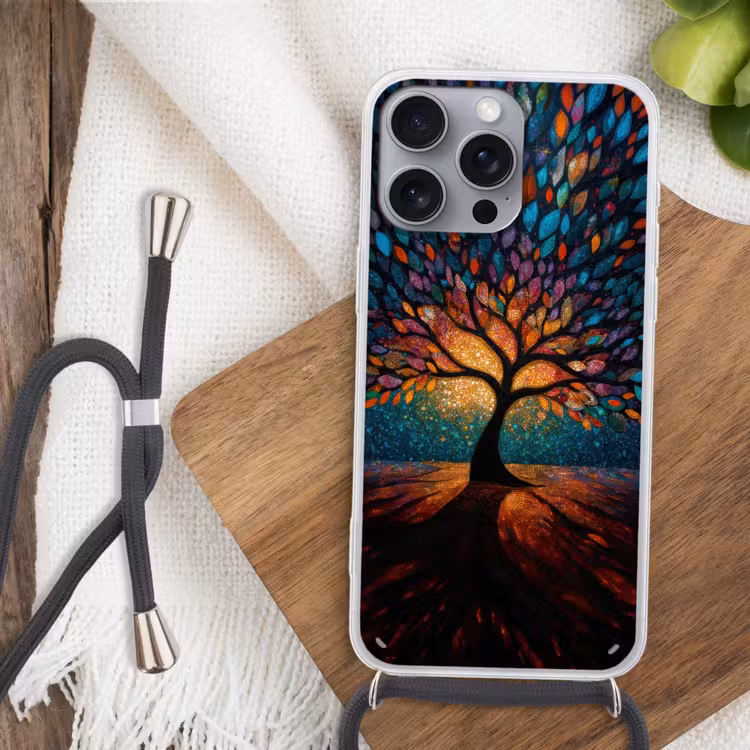Mozaïek - Kleurrijk - Boom - Takken Hoesje iPhone 16 Pro Max met koord klein -sfeer4