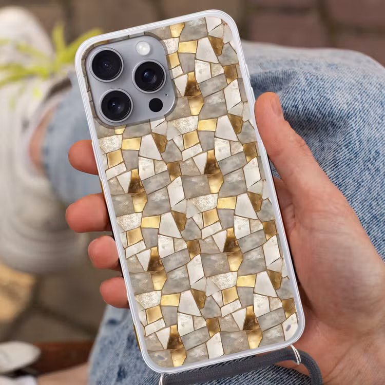 Mozaïek - Marmer - Goud Hoesje iPhone 16 Pro Max met koord klein 804 -sfeer3