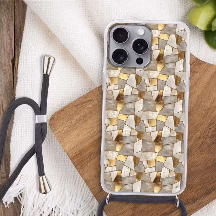 Mozaïek - Marmer - Goud Hoesje iPhone 16 Pro Max met koord klein 804 -sfeer4