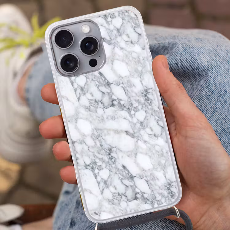 Mozaïek - Marmer - Wit - Onregelmatig Hoesje iPhone 16 Pro Max met koord klein 804 -sfeer3