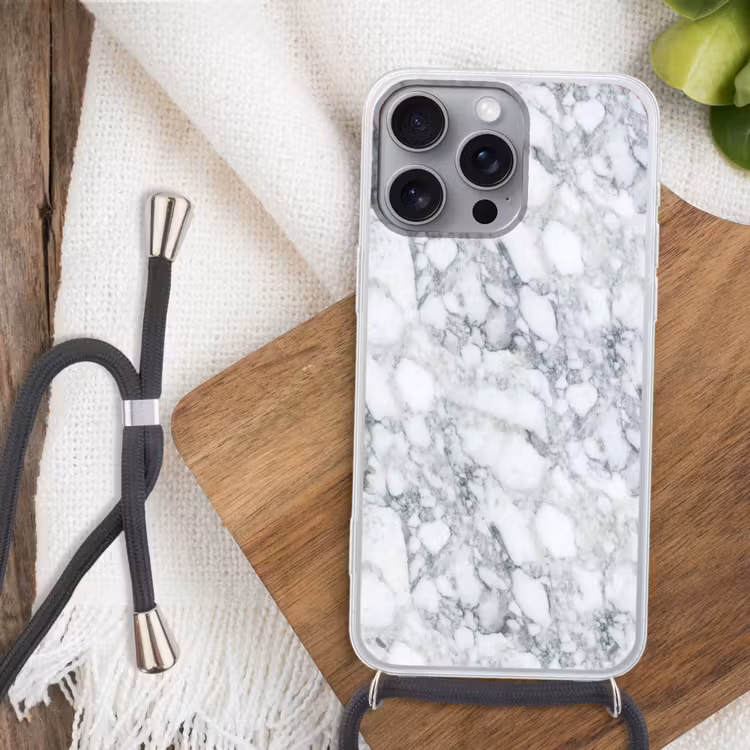 Mozaïek - Marmer - Wit - Onregelmatig Hoesje iPhone 16 Pro Max met koord klein 804 -sfeer4