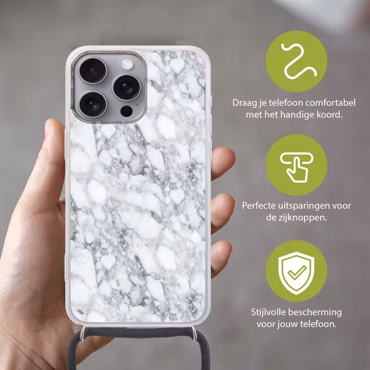 Mozaïek - Marmer - Wit - Onregelmatig Hoesje iPhone 16 Pro Max met koord klein 804 -sfeer2_NL