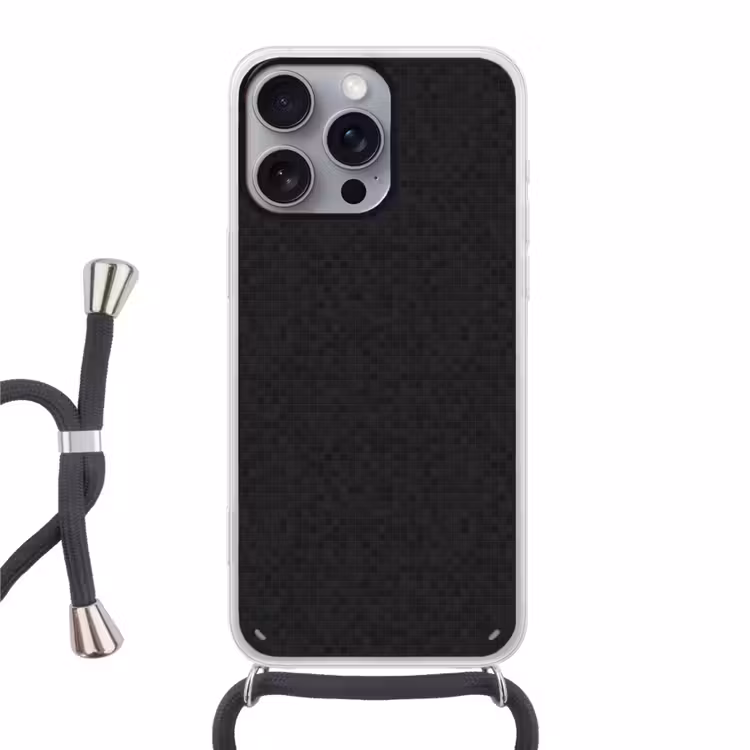 Mozaïek - Patroon - Antraciet - Zwart Hoesje iPhone 16 Pro Max met koord klein 804 -3d