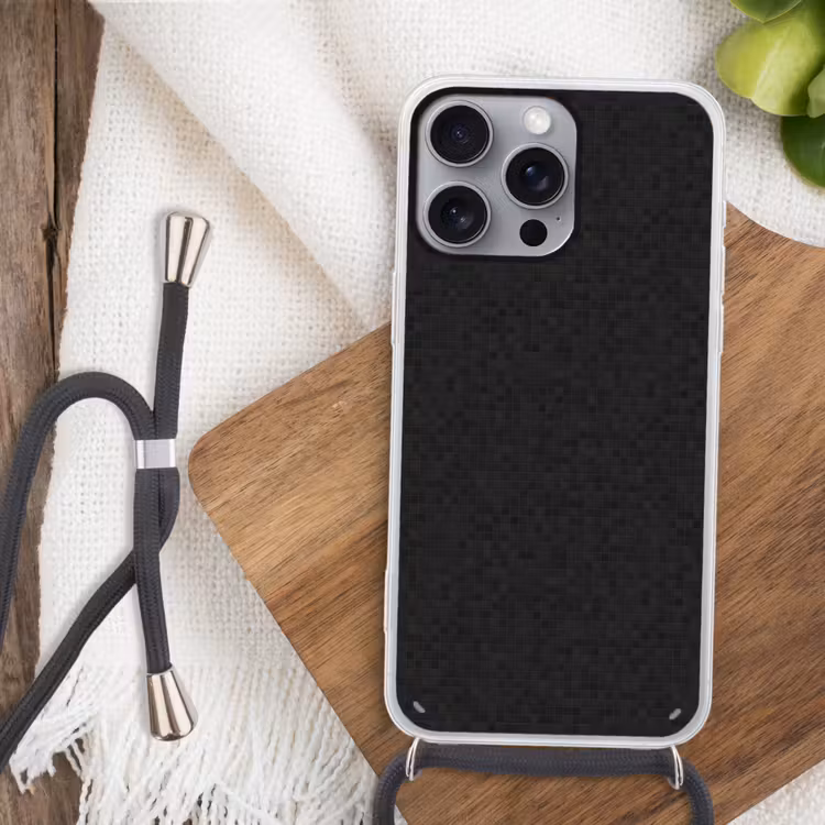 Mozaïek - Patroon - Antraciet - Zwart Hoesje iPhone 16 Pro Max met koord klein 804 -sfeer4