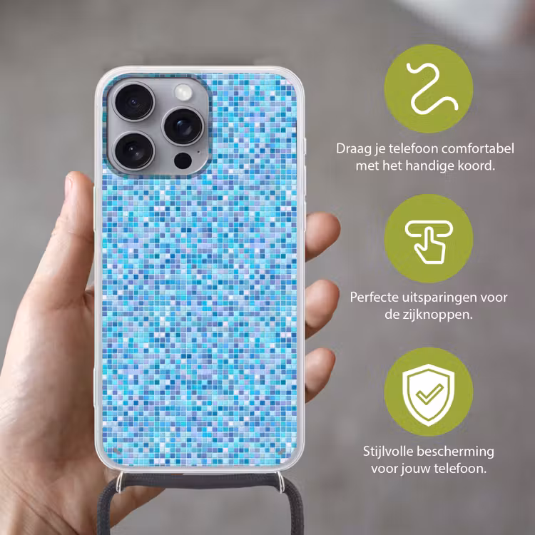 Mozaïek - Patroon - Turquoise Hoesje iPhone 16 Pro Max met koord klein 804 -sfeer2_NL