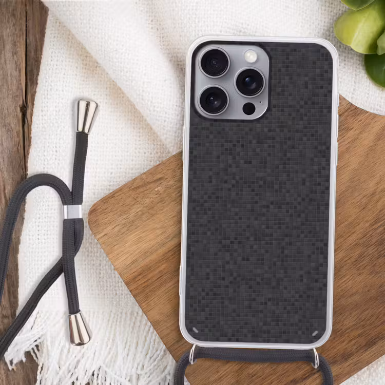 Mozaïek - Patroon - Zwart Hoesje iPhone 16 Pro Max met koord klein 804 -sfeer4