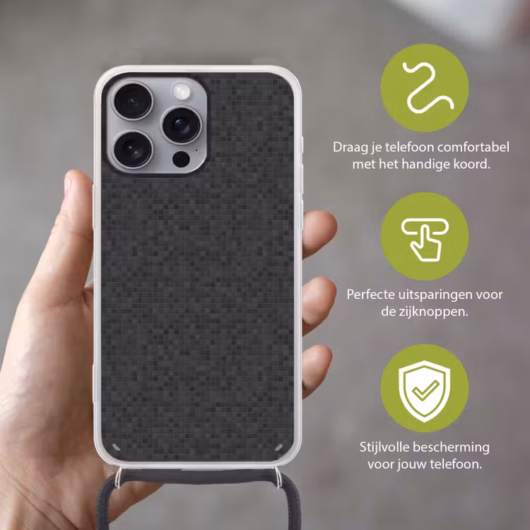 Mozaïek - Patroon - Zwart Hoesje iPhone 16 Pro Max met koord klein 804 -sfeer2_NL