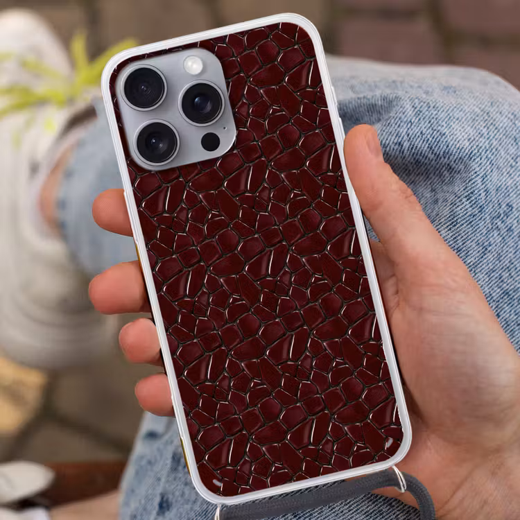 Mozaïek - Tegel - Bordeauxrood Hoesje iPhone 16 Pro Max met koord klein 804 -sfeer3