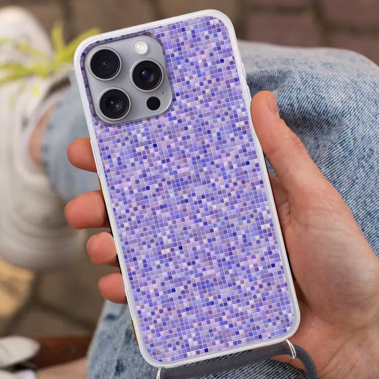 Mozaïek - Tegels - Lila - Amethist Hoesje iPhone 16 Pro Max met koord klein 804 -sfeer3