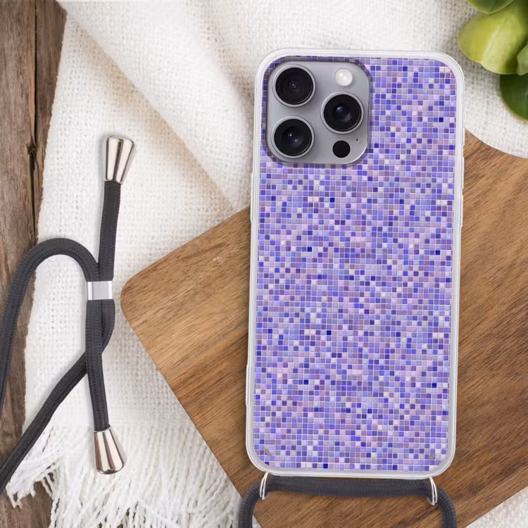 Mozaïek - Tegels - Lila - Amethist Hoesje iPhone 16 Pro Max met koord klein 804 -sfeer4